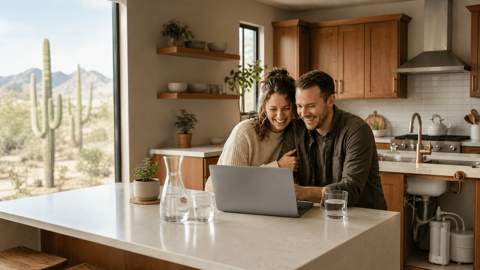Couple reviewing their budget for a home water system