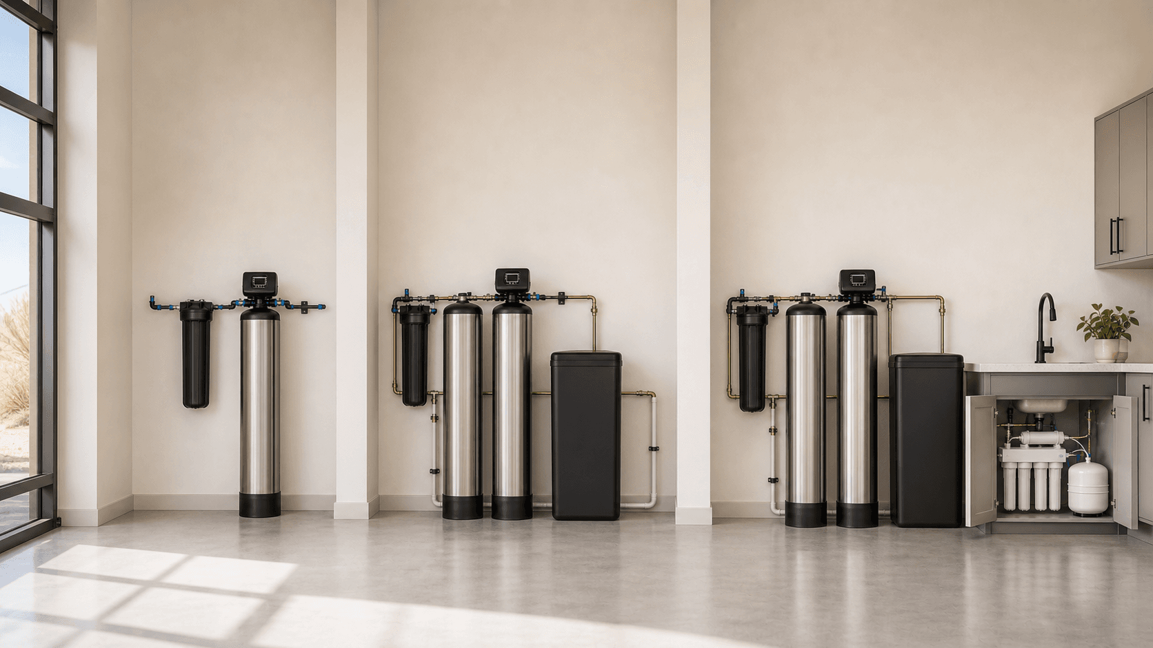 Three residential water treatment systems